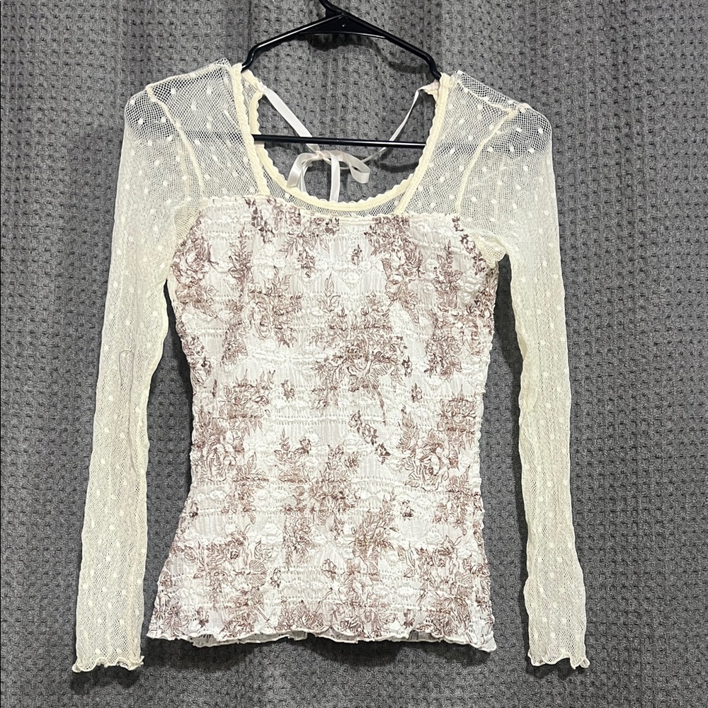 Elegant Lace Floral Blouse with Sheer Sleeves